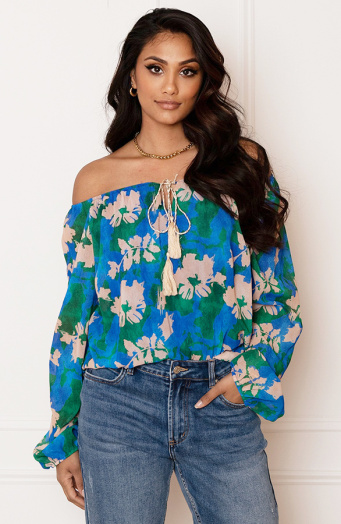 Offshoulder Bloemen Blouse Valerie Kobalt