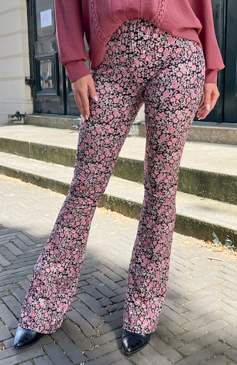 Janine Flared Broek Bloemen Dust Pink