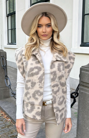 Leopard Gilet Samara Beige Grijs